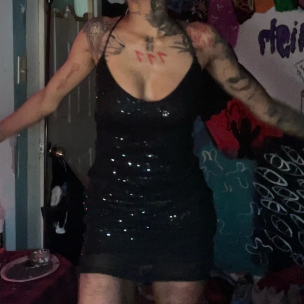 Black glittery mini dress